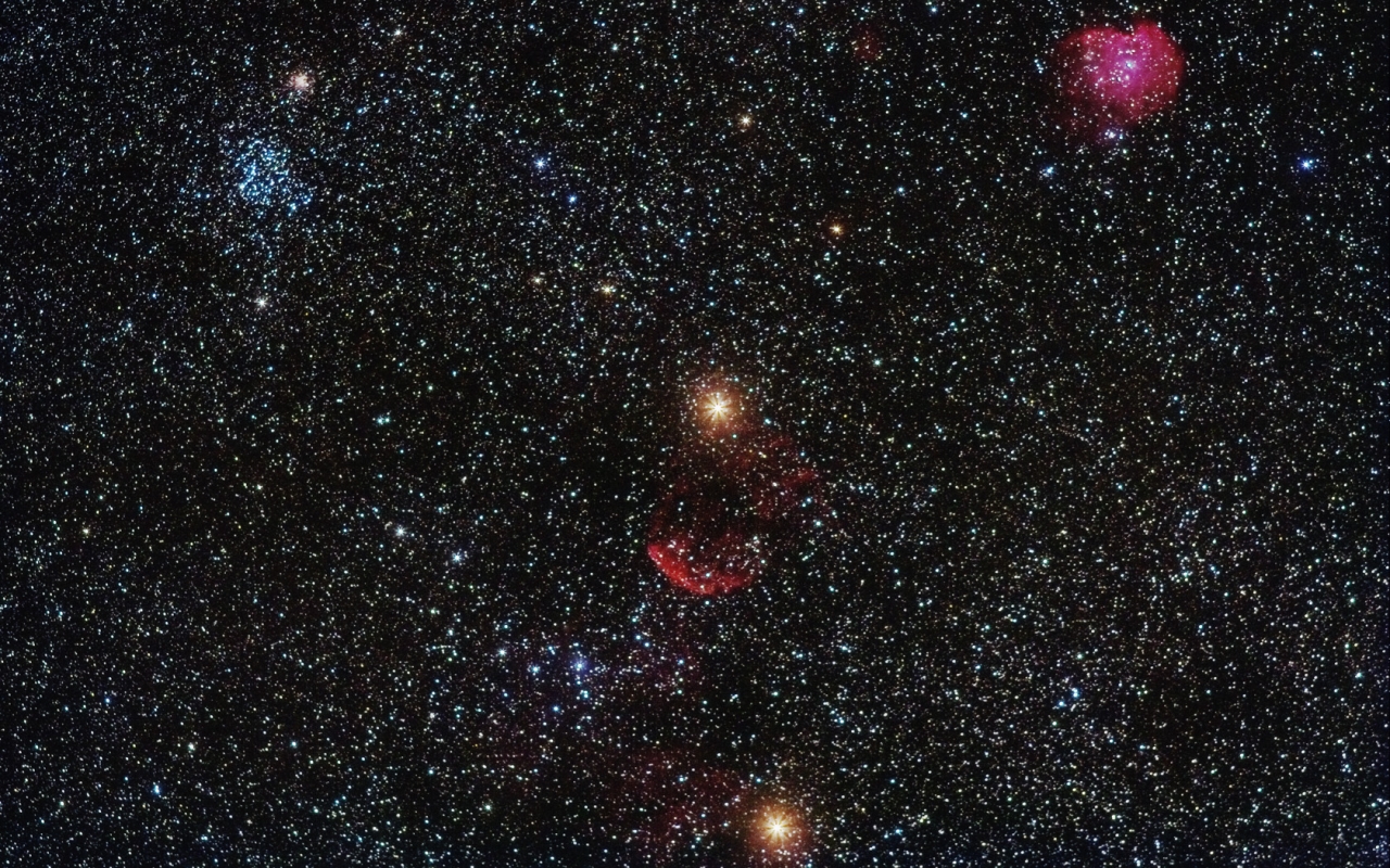 IMG_6189all_astro2.jpg - M35, NGC 2168, IC 443 und NGC 2175 bei eta-Gemini mit Canon EF 200 1:2.8L bei f/3.5 EOS 350Da, ca. 35' in 9 Bilder  (23.11.2008)